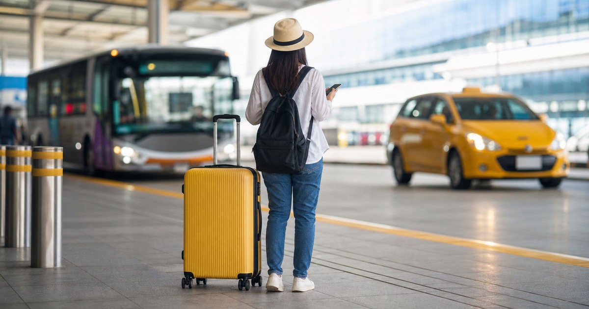 桃園空港でバスとタクシーを比較するイメージ